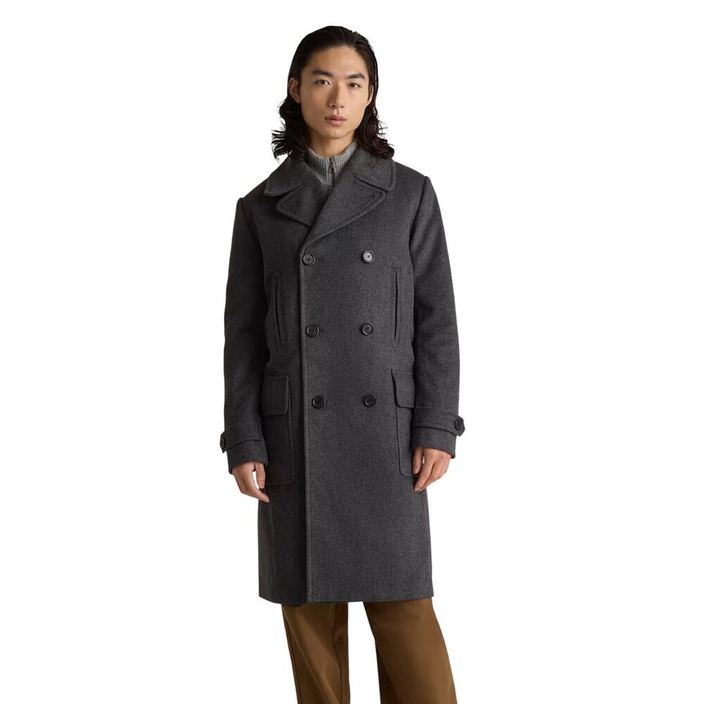 EUC Quince Men's XL Charcoal Italian Wool Double-Breasted Officer Topcoat Retro